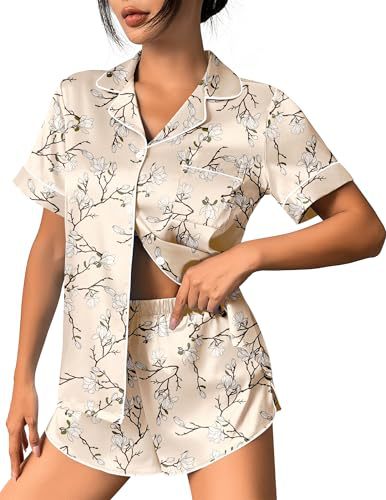 Women's Cuban Collar Leopard Tree Floral Monkey Print Short Sleeve Set