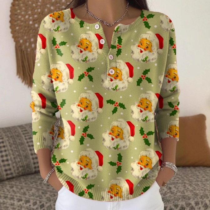Women's Christmas Dinosaur Forest Print Button Sweatshirt
