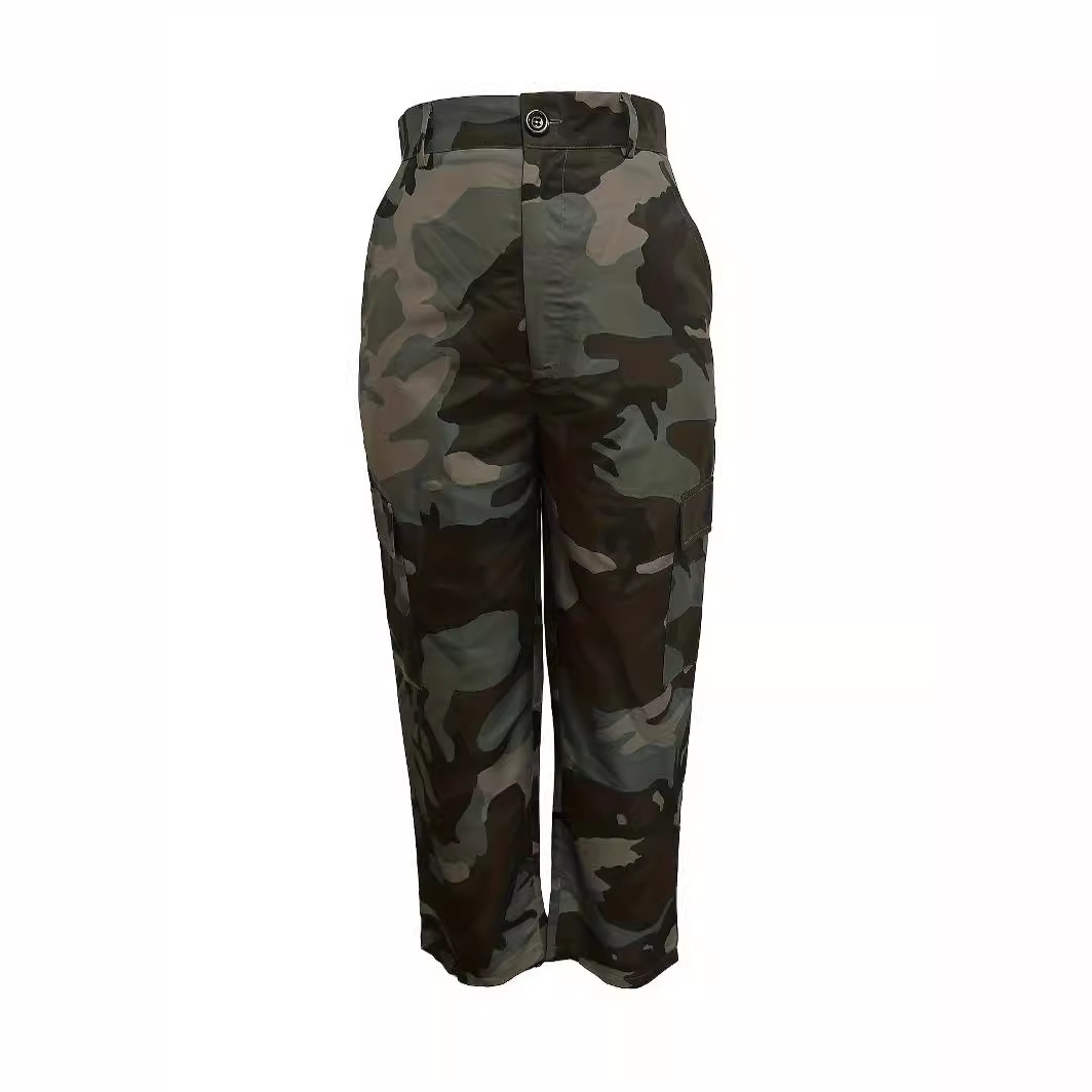 Women's Camo Print Multi-Pocket Cargo Pants Streetwear Straight Leg