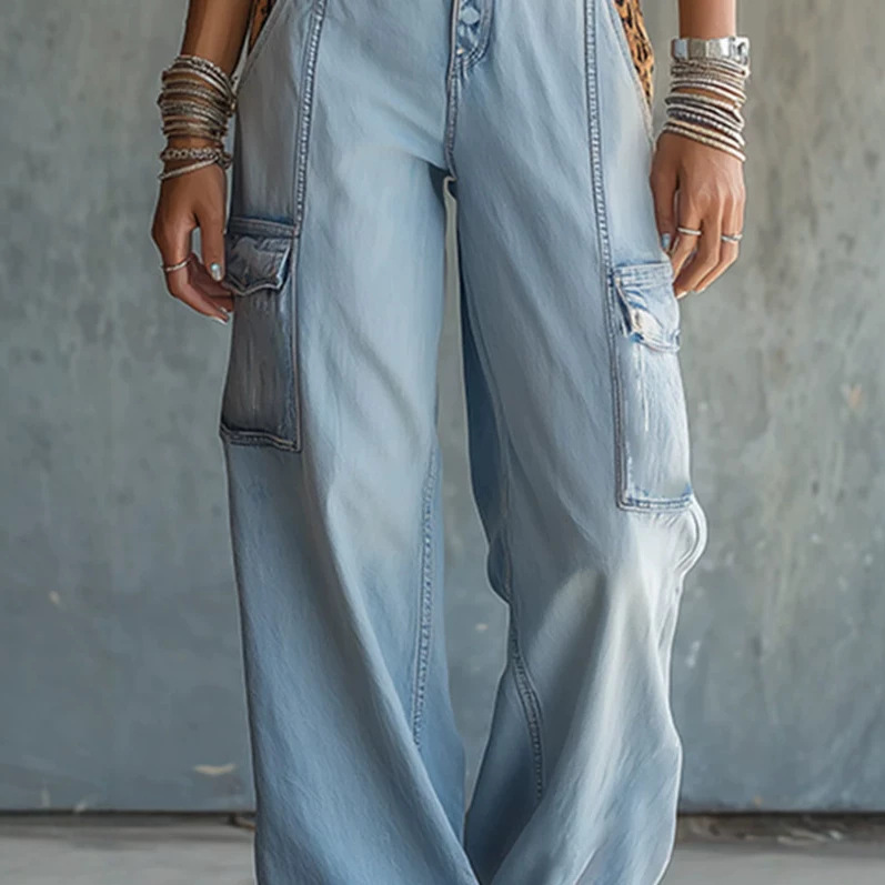 Retro Leopard Patchwork Blue Jumpsuit
