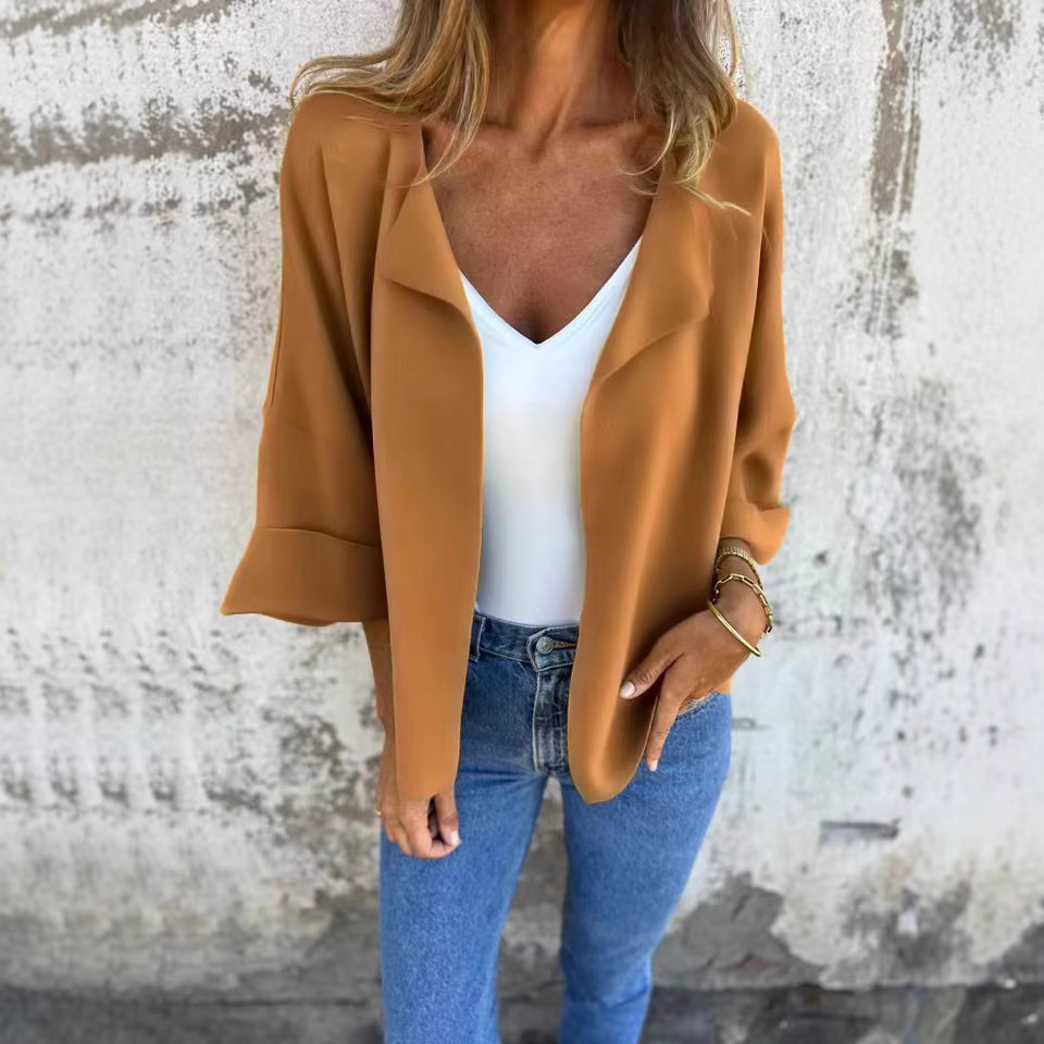 Faux Suede Collared Cardigan Jacket Solid Color Lightweight