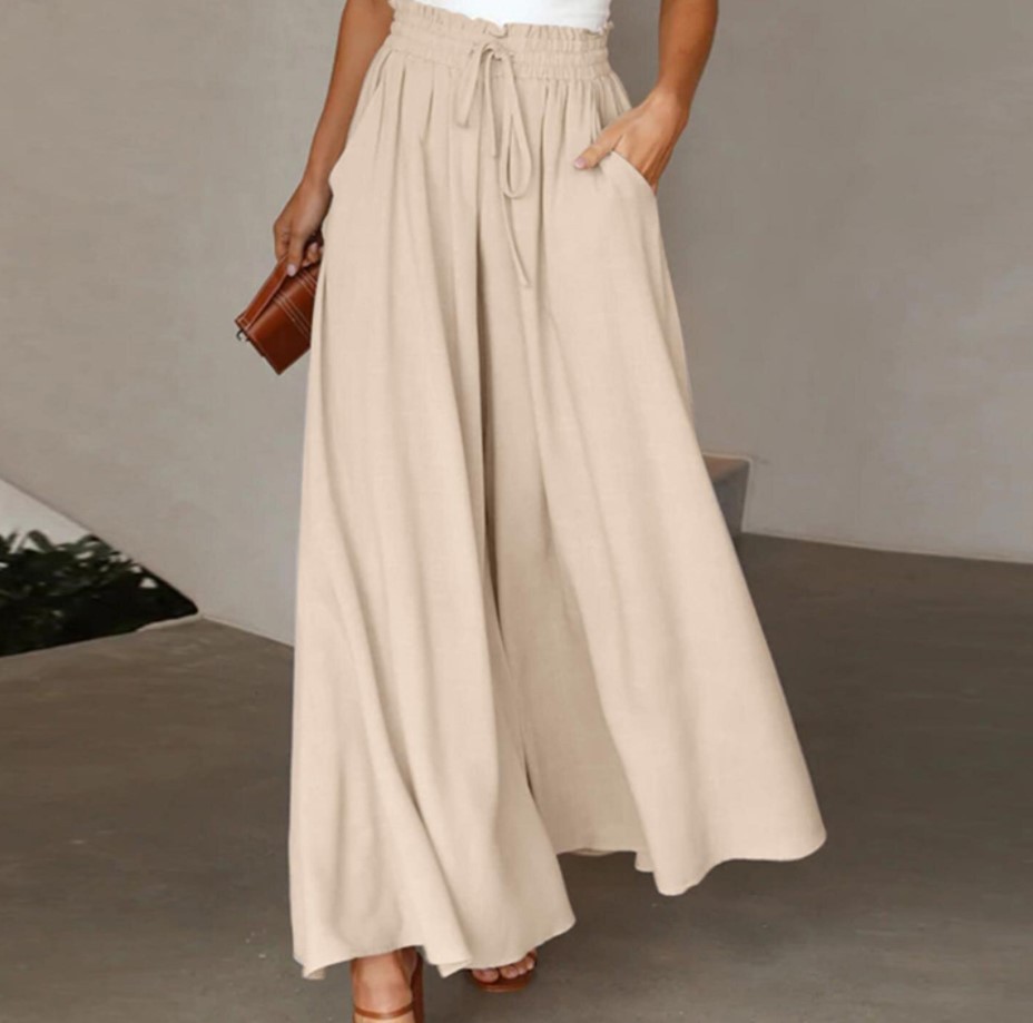 Women's High-Waist Wide-Leg Pants with Elastic Waistband