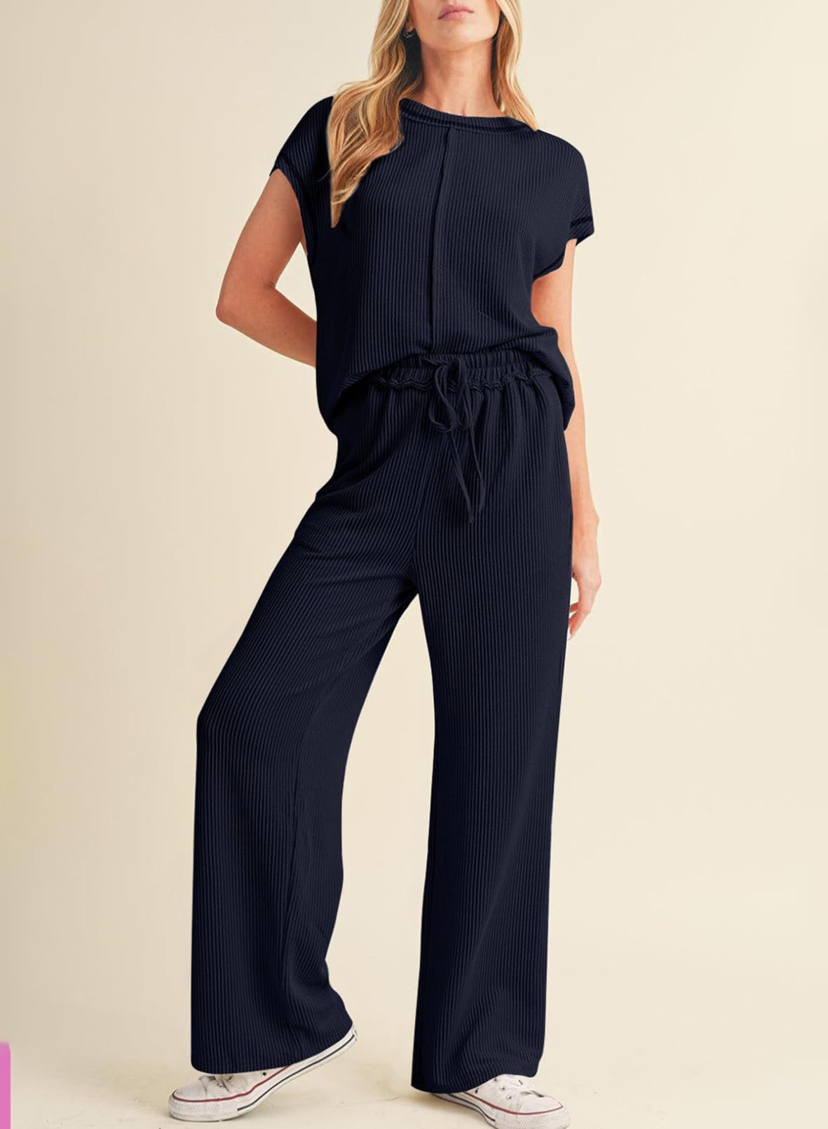 Women's 3/4 Sleeve Two-Piece Pants Set Casual Loose Slimming Long Pants