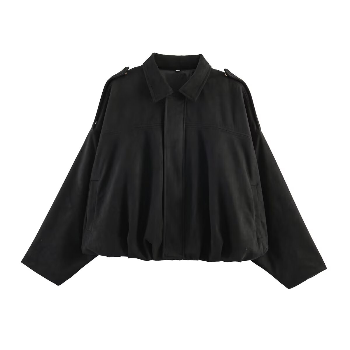 Suede-Feel Bomber Jacket with Pockets