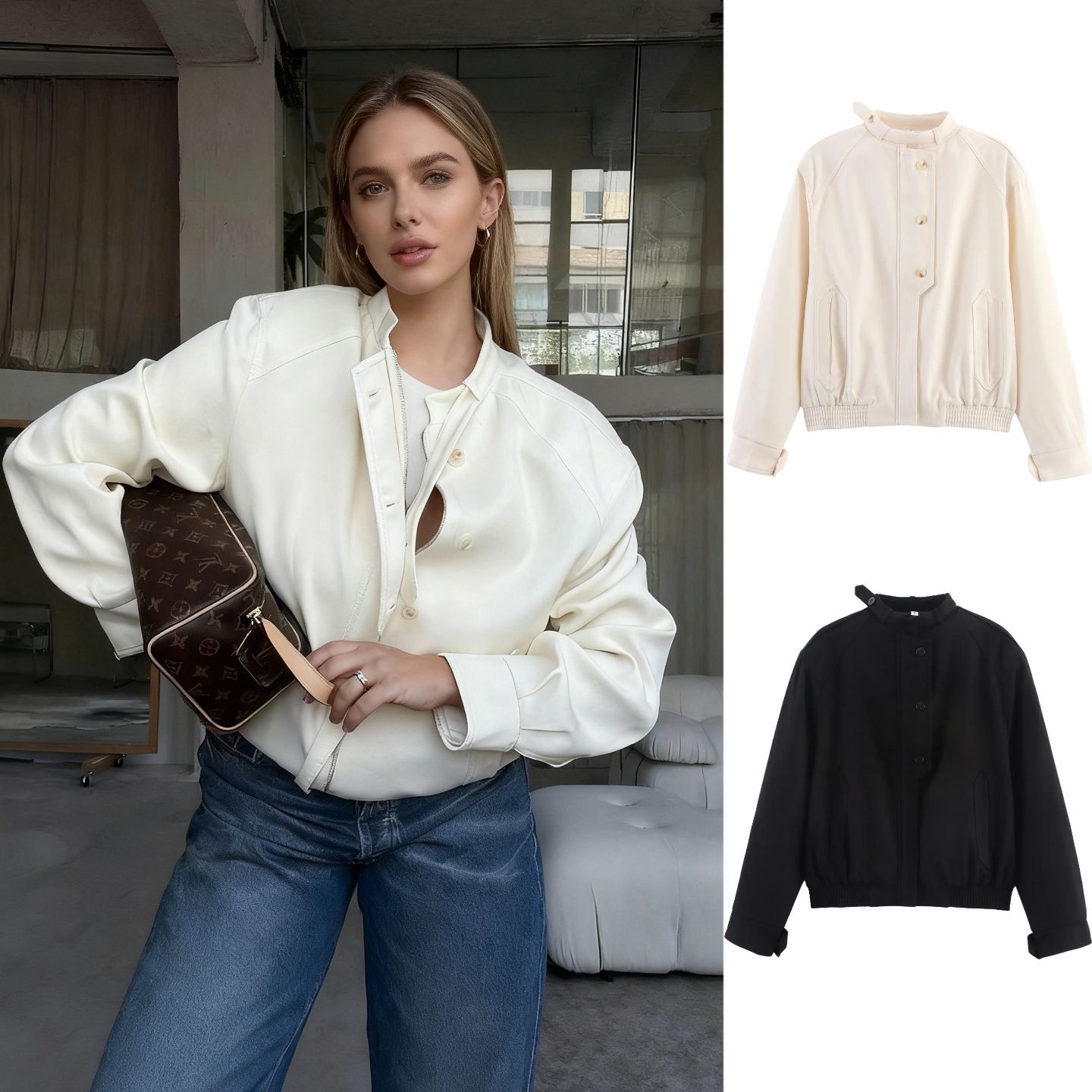 Solid Color Textured Button Jacket