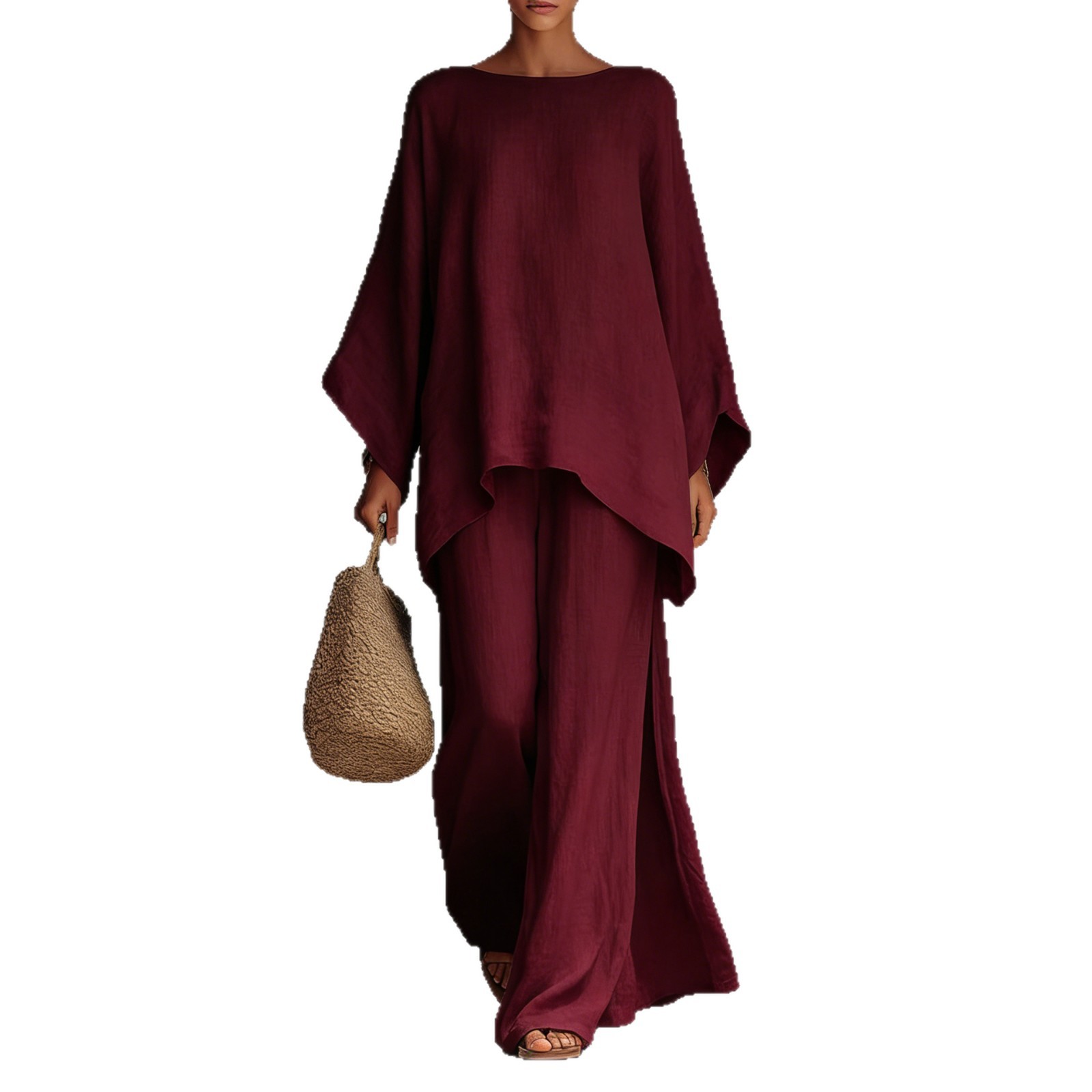 Relaxed Linen-Blend Shirt and Wide-Leg Pants Set