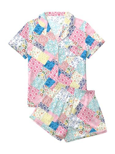 Cuban Collar Heart Hamster Elephant Print Women's Short Sleeve Set