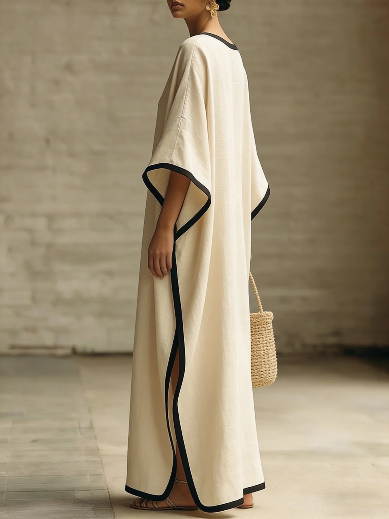 Women's Vintage Round Neck Batwing Sleeve Long Dress