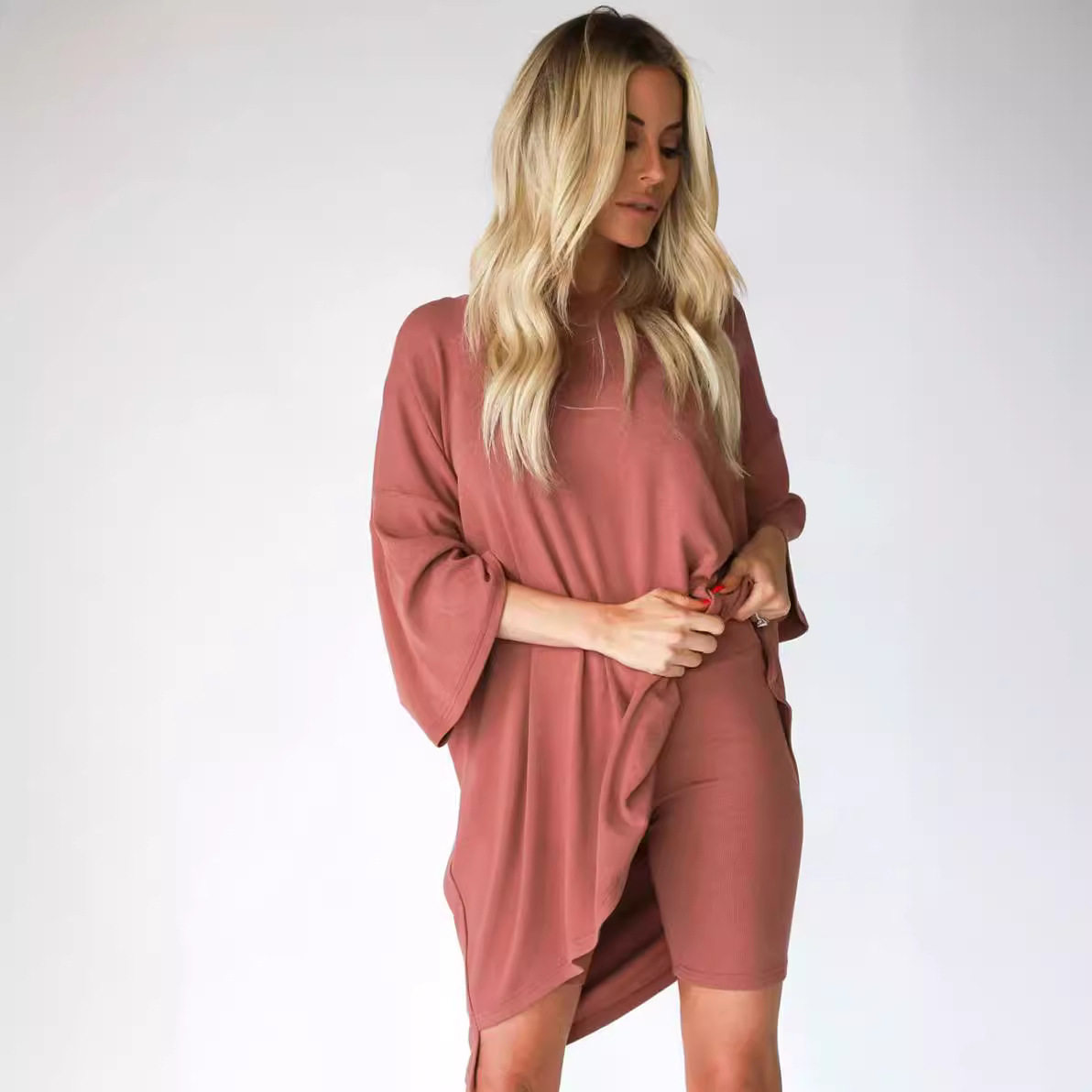 Women's Loose Plus Size Short Sleeve T-Shirt and Shorts Set Casual Loungewear