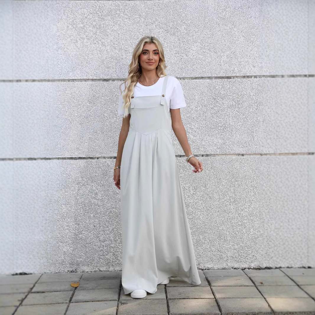 Women's Sleeveless High-Waist Pleated Midi Dress with Pockets