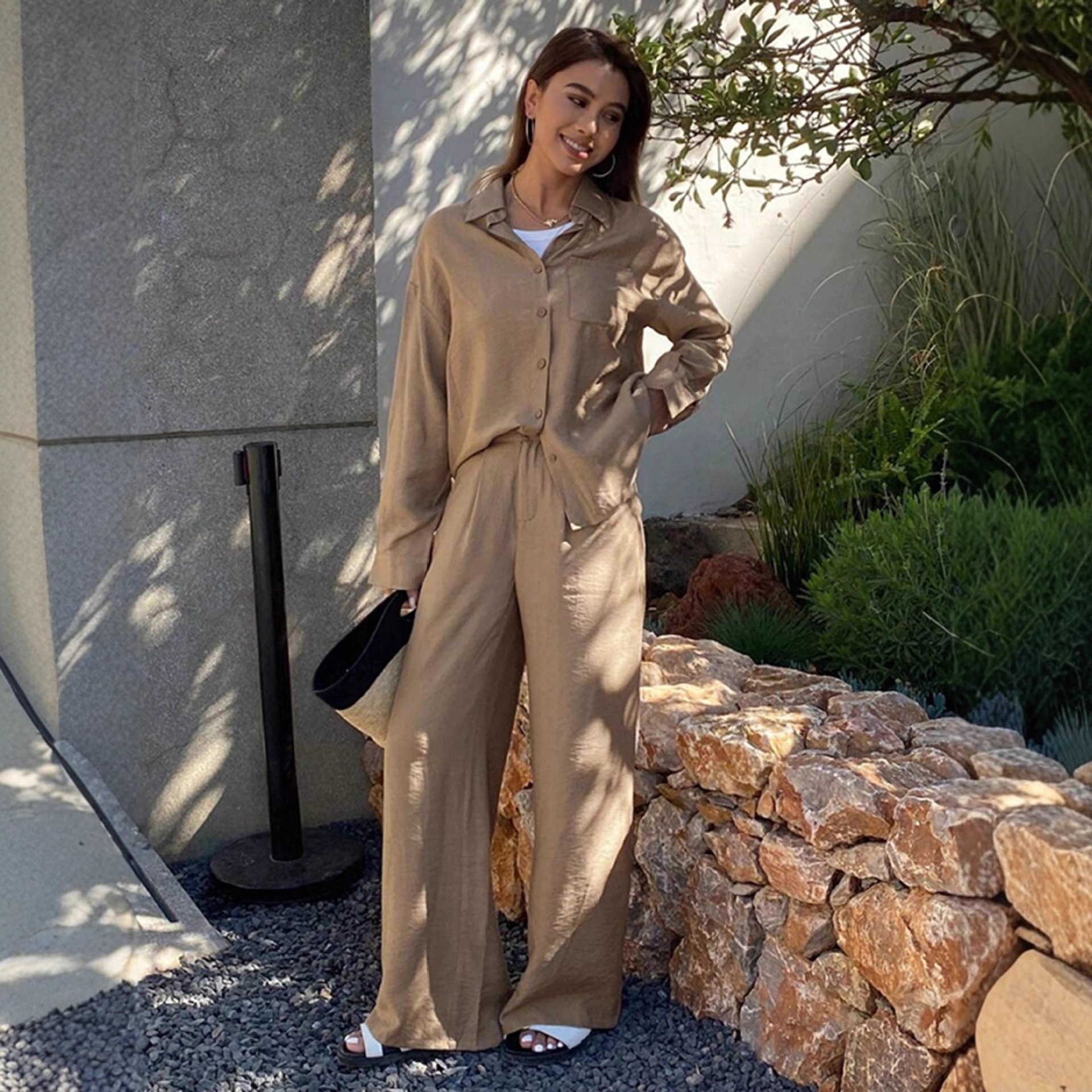Women's Button-Down Loose Casual Two-Piece Pant Set