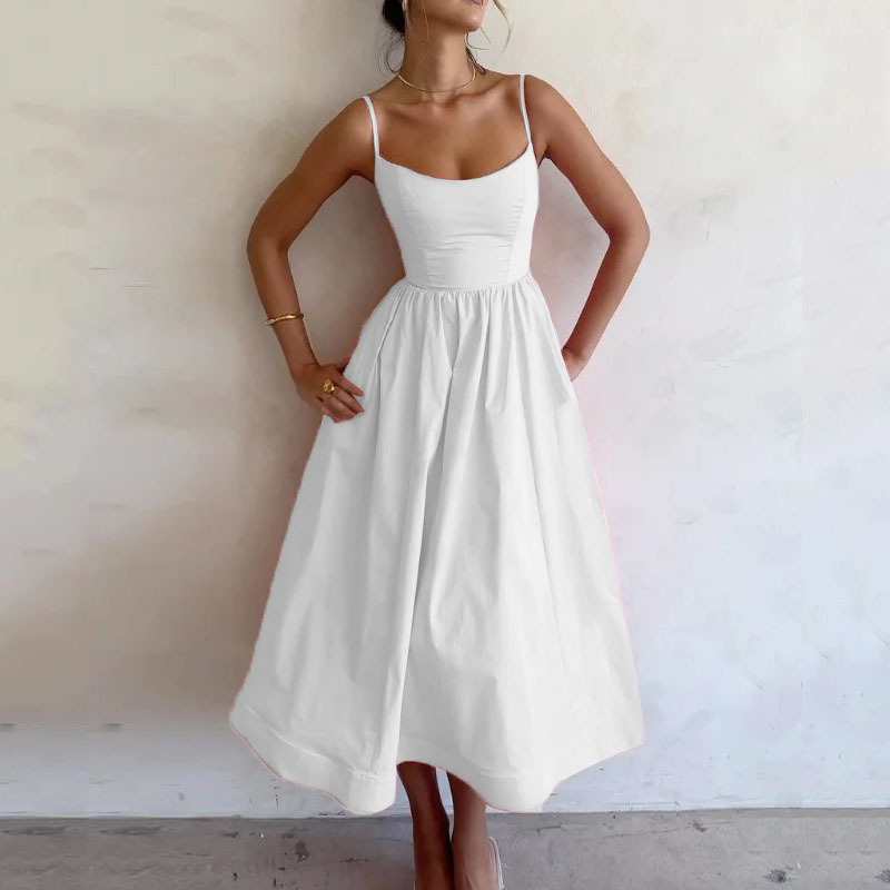 Women's Solid Color Waist-Cinched Cami Maxi Dress