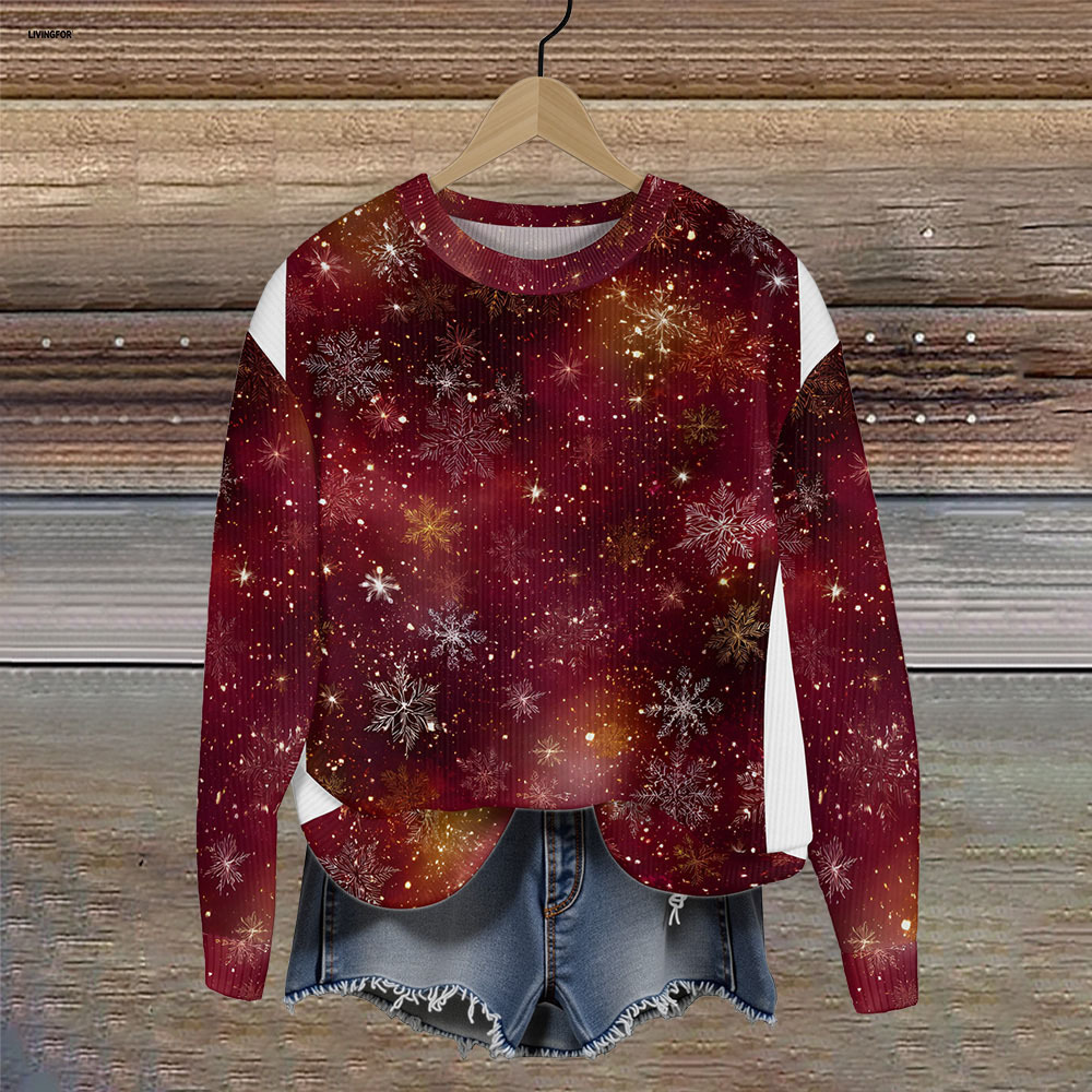 Women's Leaf Snowflake Forest Tree Print Crewneck Sweatshirt