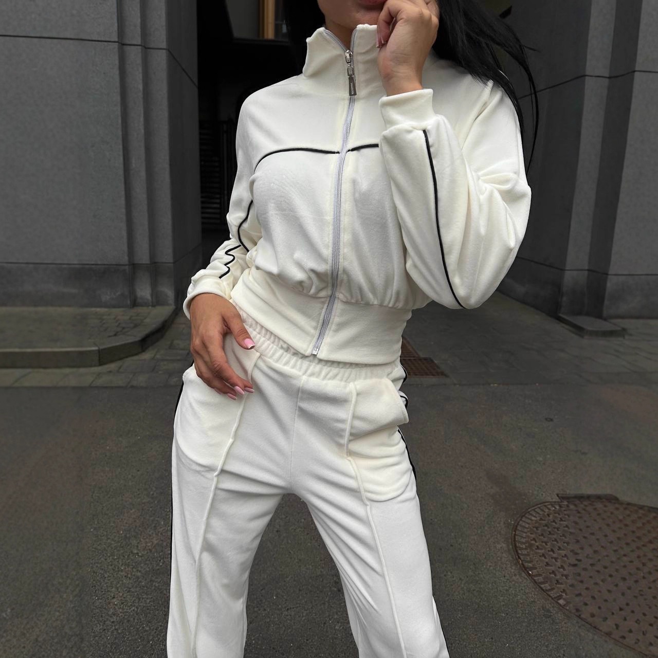 Women's Casual Two-Piece Set Long Sleeve Cardigan Sweatshirt & Striped Pants
