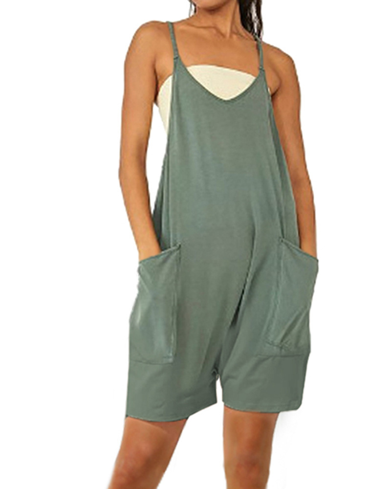 Women's Sleeveless Zip Pocket Romper Shorts Jumpsuit