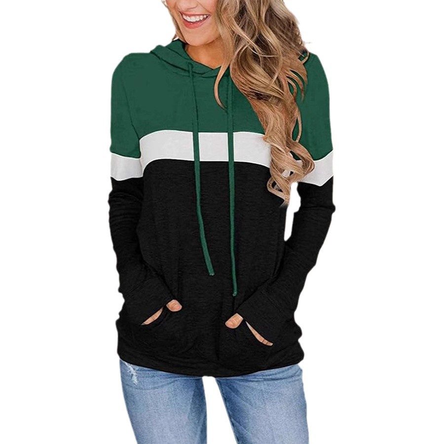 Plus Size Women's Printed Patchwork Hooded Pocket Sweatshirt