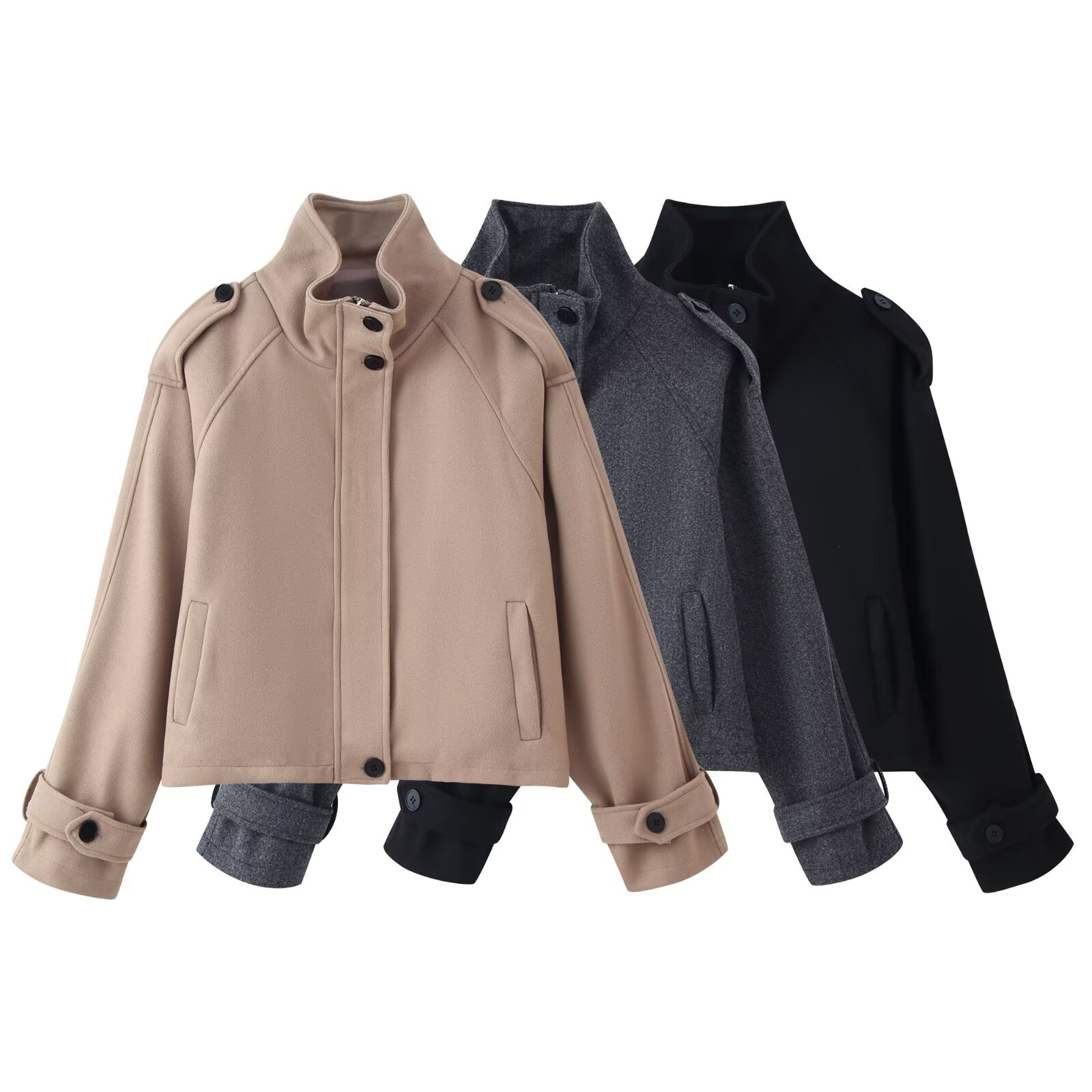 Women's Loose Stand Collar Button-Up Jacket