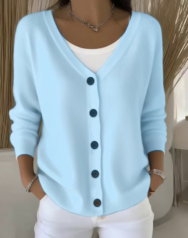 V-Neck Button-Up Knit Cardigan
