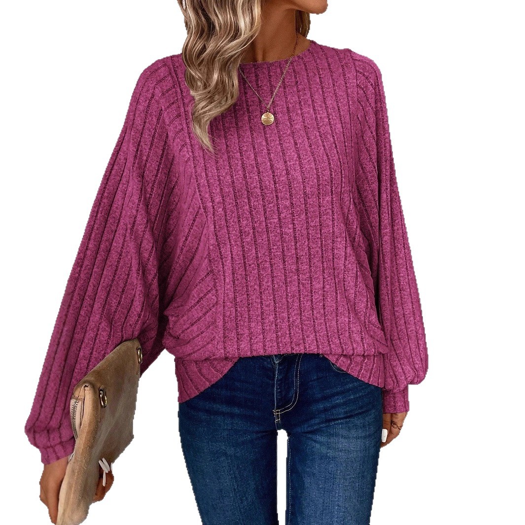 Women's Batwing Sleeve Knit Pullover Sweater Crew Neck Long Sleeve
