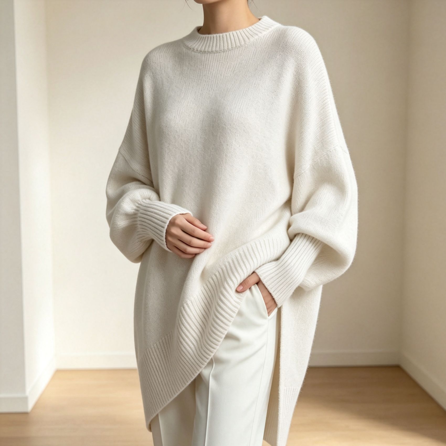 Women's Crewneck Pullover Knit Sweater Loose Relaxed Solid Color
