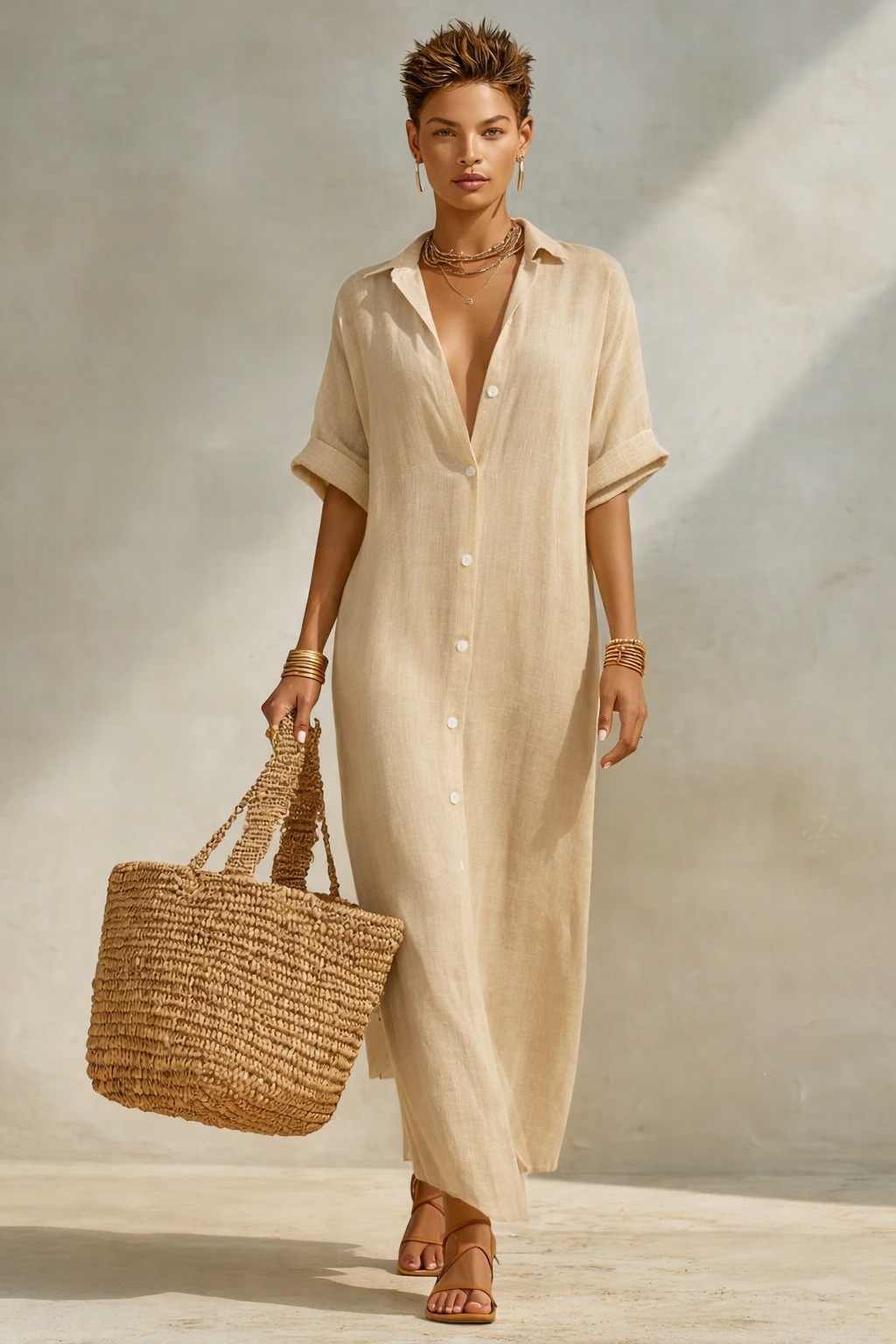 Women's Striped Shirt Dress Loose Casual Long Vacation Dress