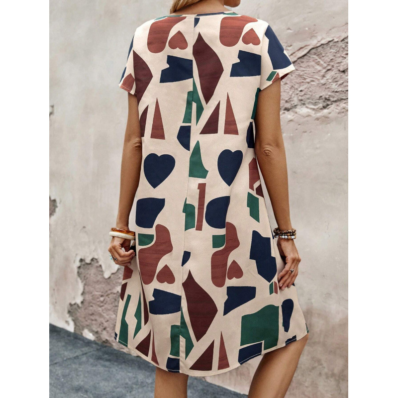 Women's V-Neck Geometric Print Short Sleeve Dress