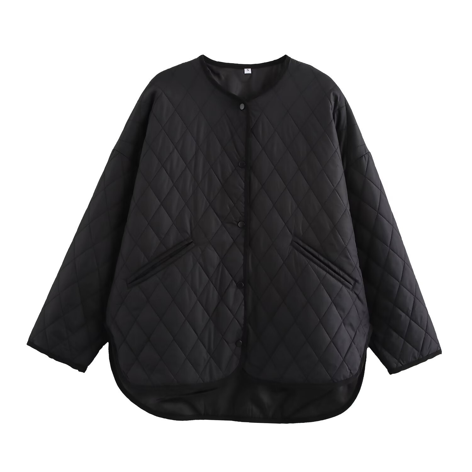 Women's Quilted Puffer Coat Diamond Pattern High-Low Hem Oversized