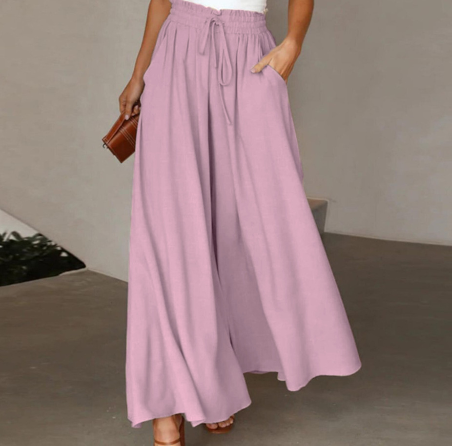Women's High-Waist Wide-Leg Pants with Elastic Waistband