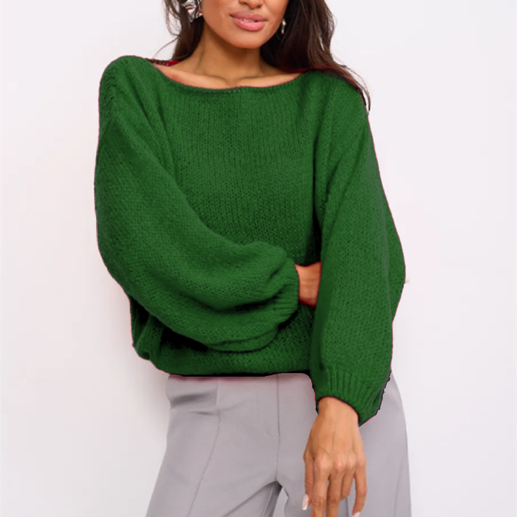 Women's Off-Shoulder Pullover Knit Sweater Loose Long Sleeve Solid Color