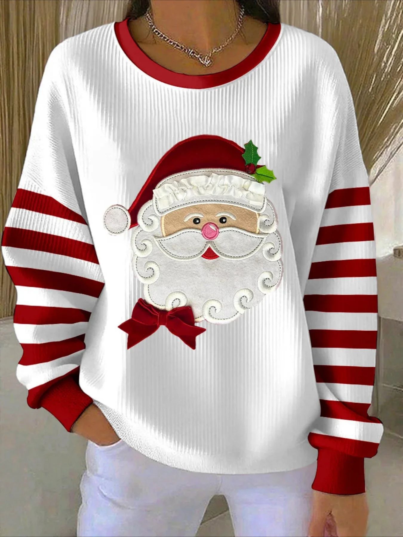 Women's Pumpkin Christmas Tree Bow Print Crewneck Sweatshirt