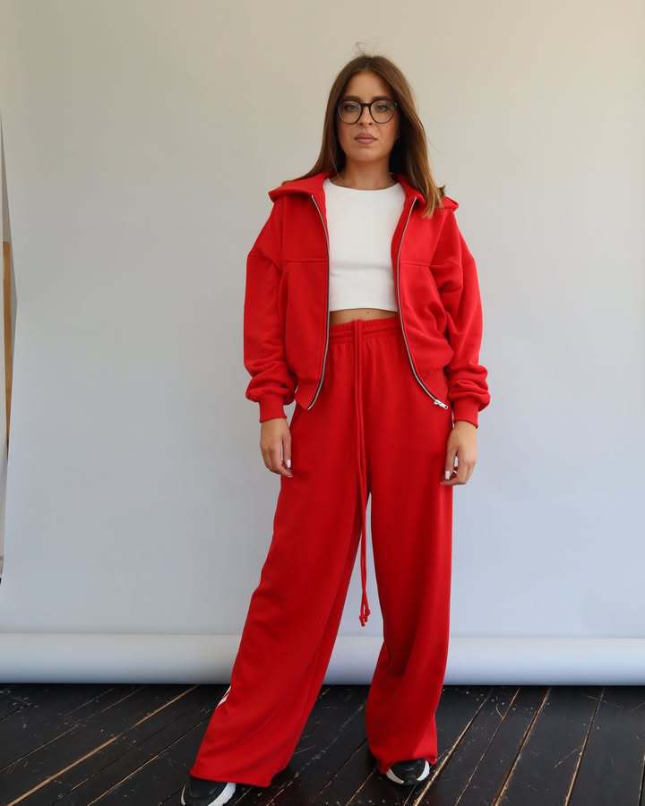 Women's Hooded Drawstring Colorblock Striped Wide-Leg Two-Piece Pants Set