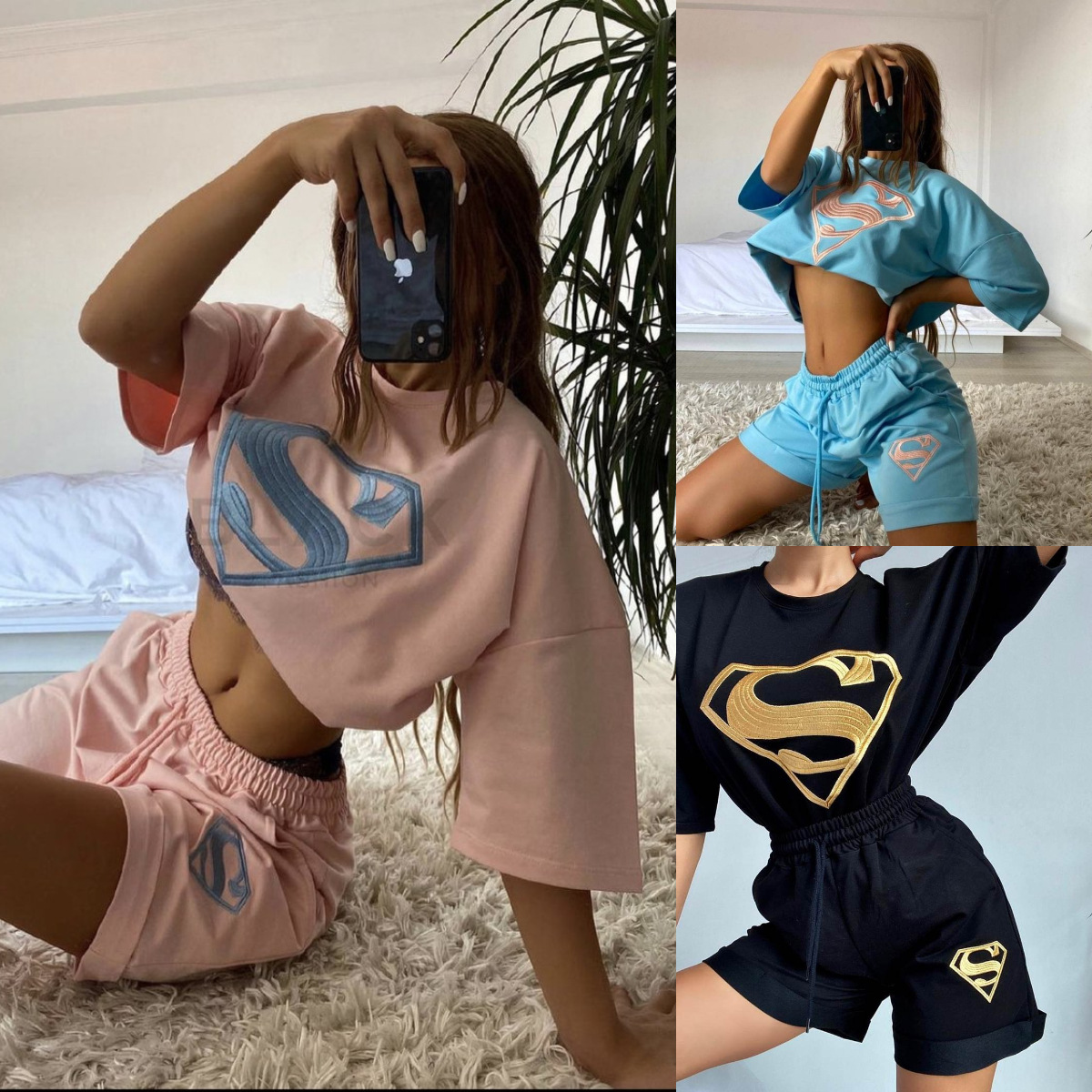 Women's Embroidered Casual Shorts and Sweatshirt Set