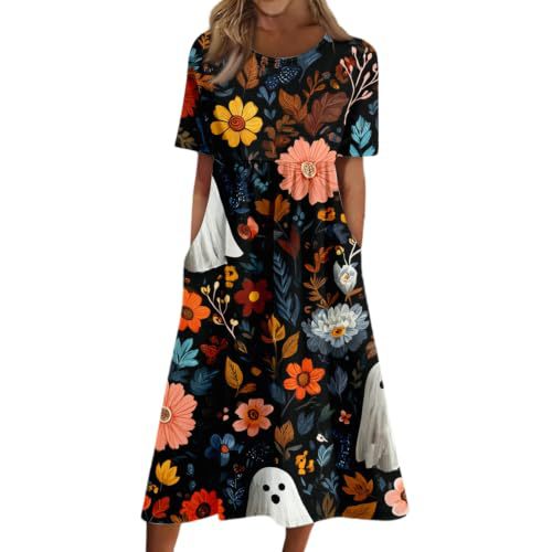 Women's Halloween Print Pleated Midi Dress