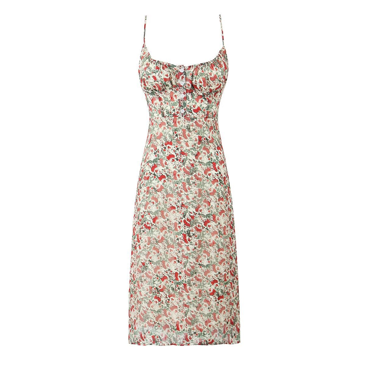 Women's Floral Spaghetti Strap Midi Dress with Elastic Straps