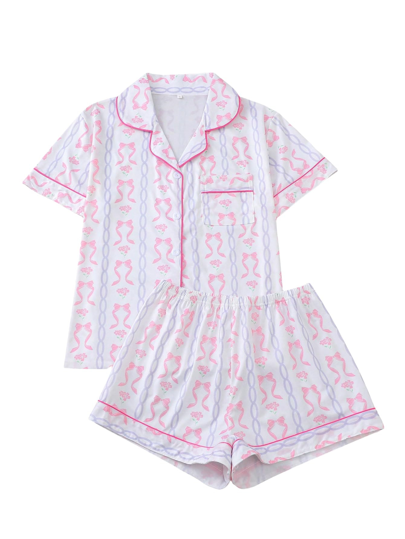 Women's Summer Hawaiian Print Short Sleeve Shirt Set