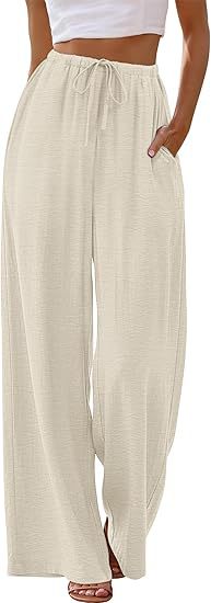 Women's Summer Solid Color Drawstring Wide-Leg Pants