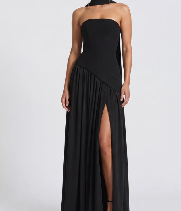 Women's Strapless Solid High Slit Backless Long Dress