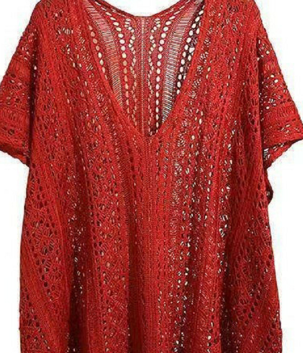 Openwork Short-Sleeve Knit Top Women's Loose Lightweight Sun Protection Cover-Up