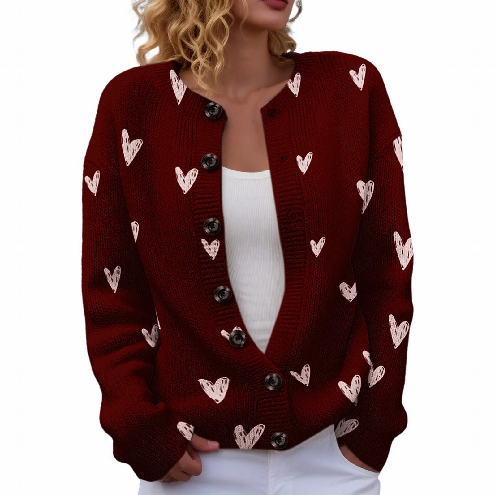 Women's Heart Ribbon Bow Cherry Print Cardigan