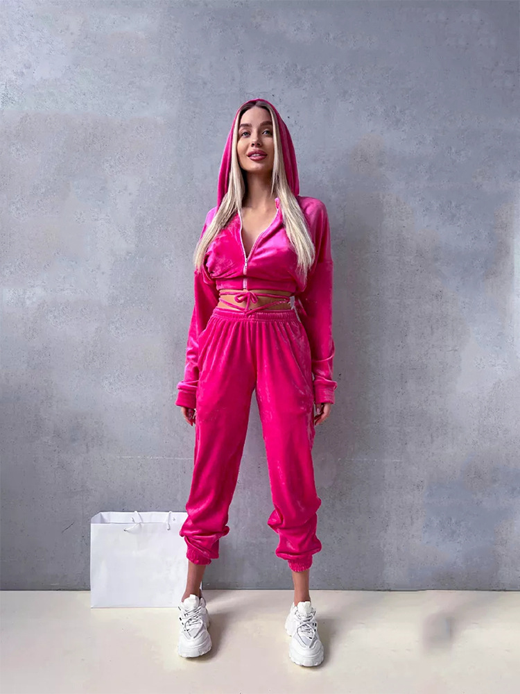 Women's Casual Solid Zip-Up Hoodie and Jogger Two-Piece Set