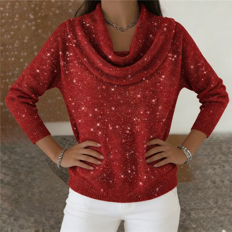 Women's Sequin Long Sleeve Knit Sweater Pullover