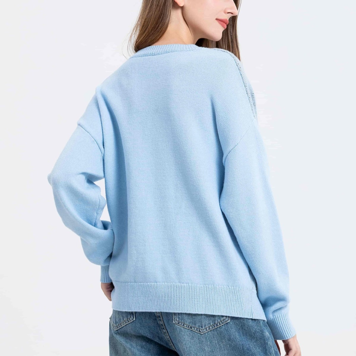 Women's Thick Knit Crewneck Pullover Sweater with Dog Print