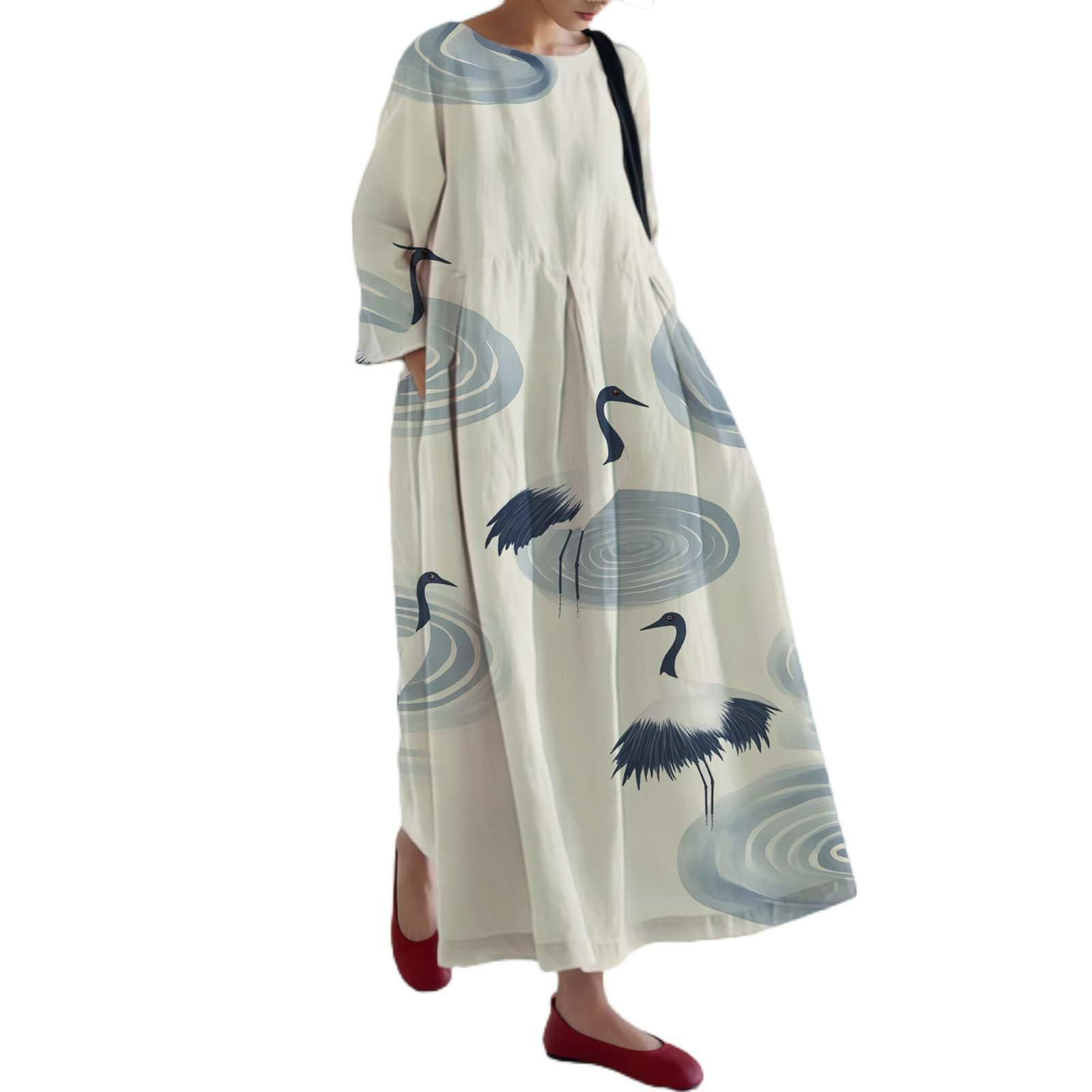 Women's Floral Print Casual A-Line Midi Dress