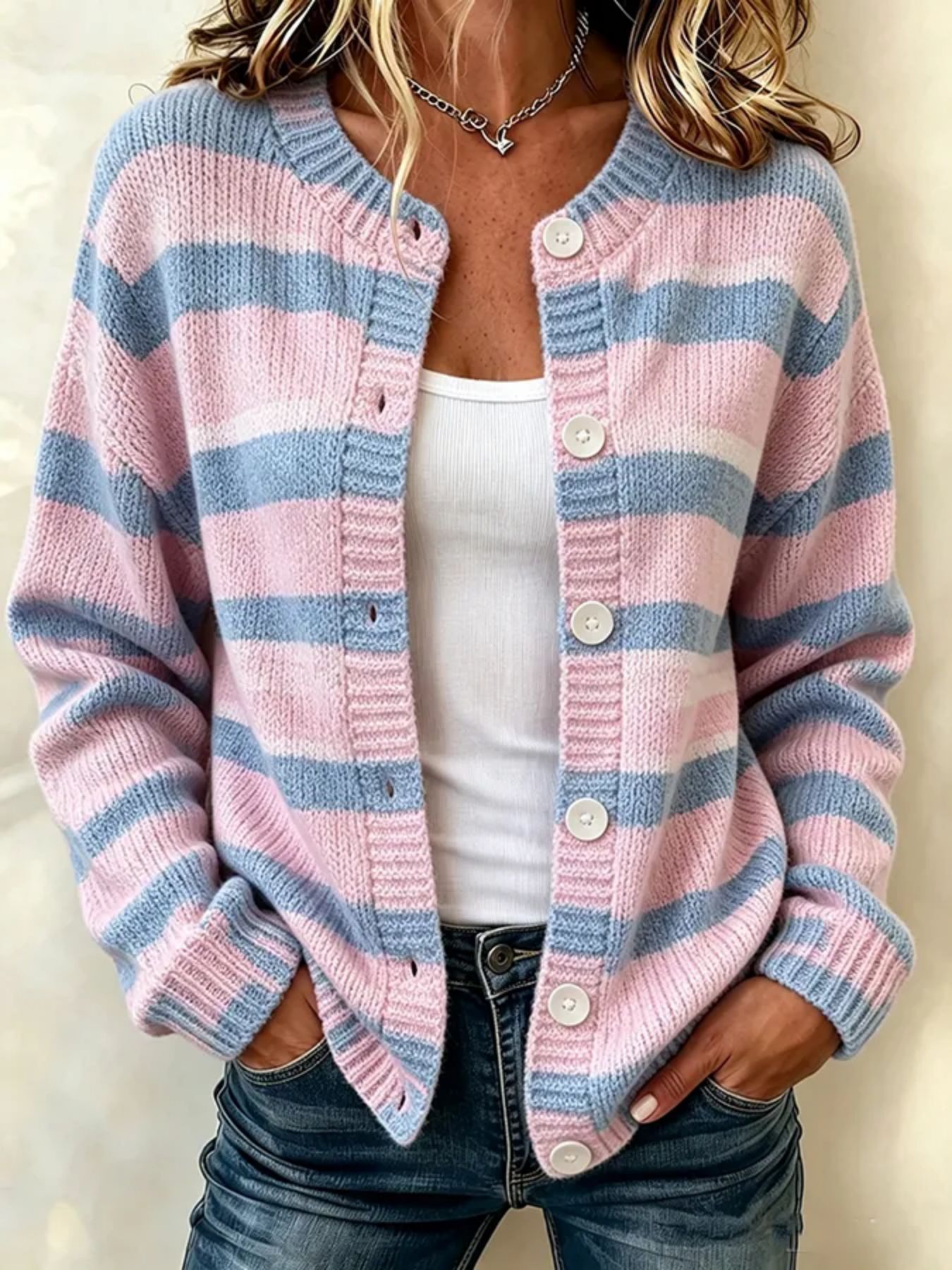 Women's Snowman & Tree Print Button Cardigan Sweater