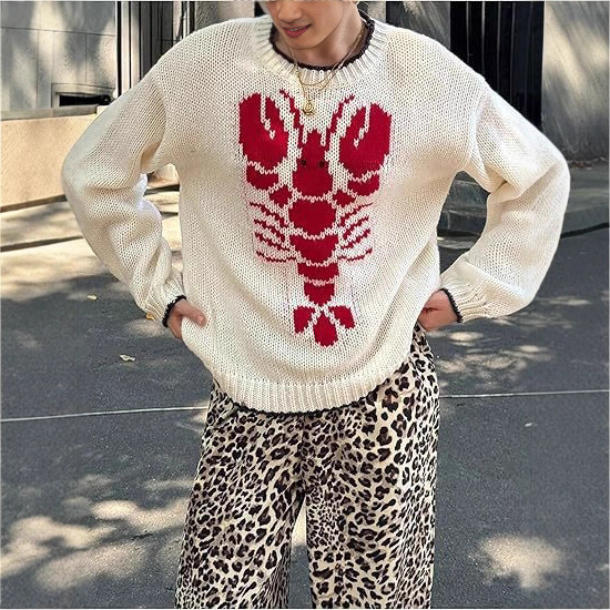 Women's Casual Button-Front Lobster Knit Cardigan Long Sleeve