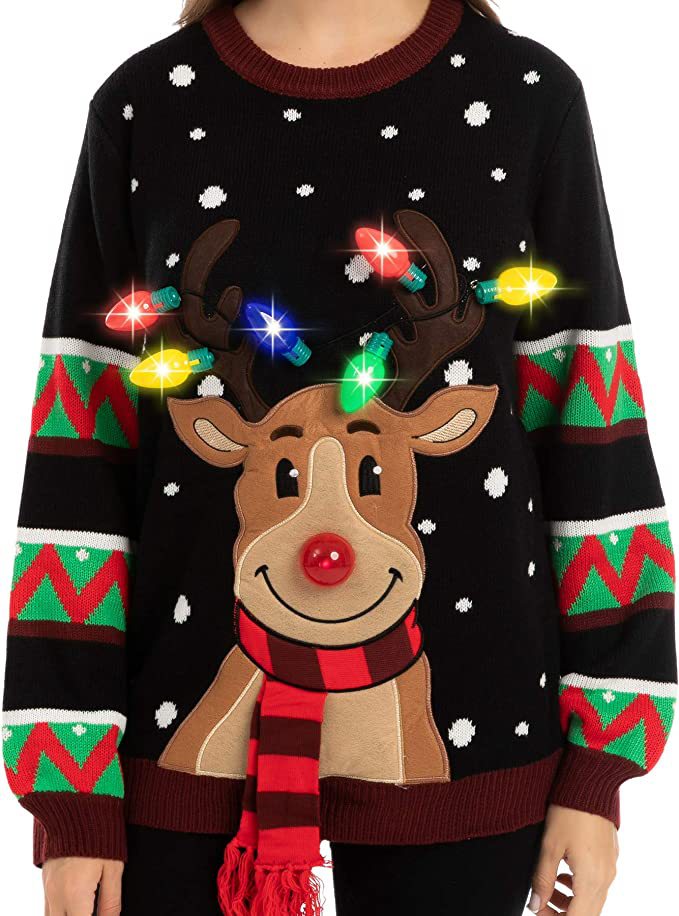 Christmas Reindeer Knit Sweater with LED Lights