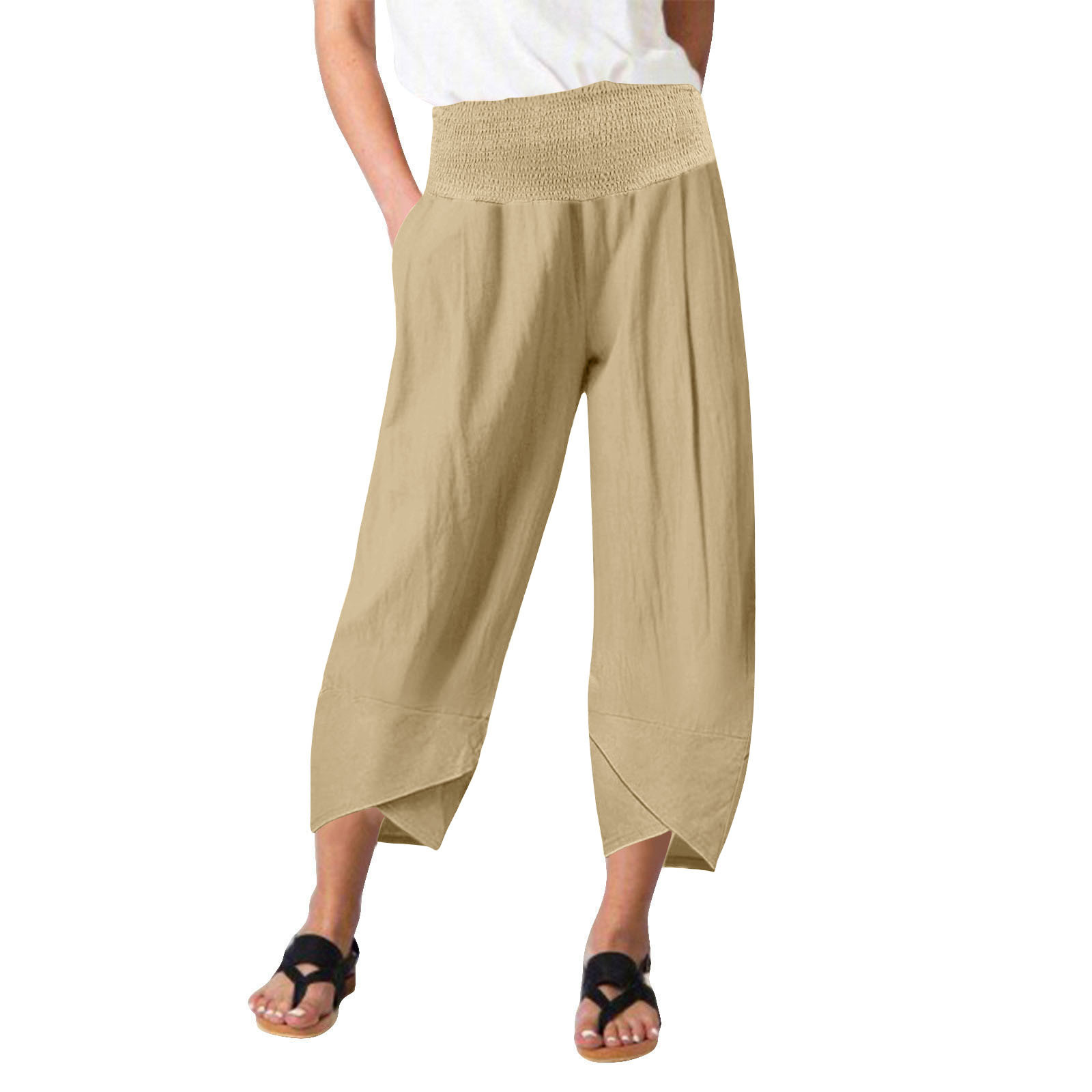 Solid High-Waist Straight-Leg Wide-Leg Pants