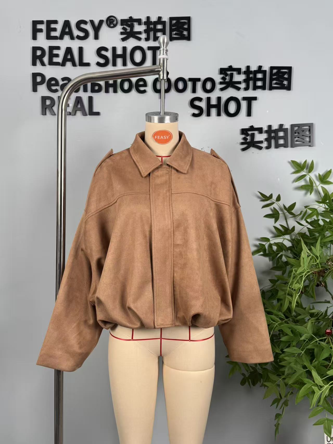 Women's Faux Leather Bomber Jacket and Shorts Set with Shoulder Buckles and Cinched Waist
