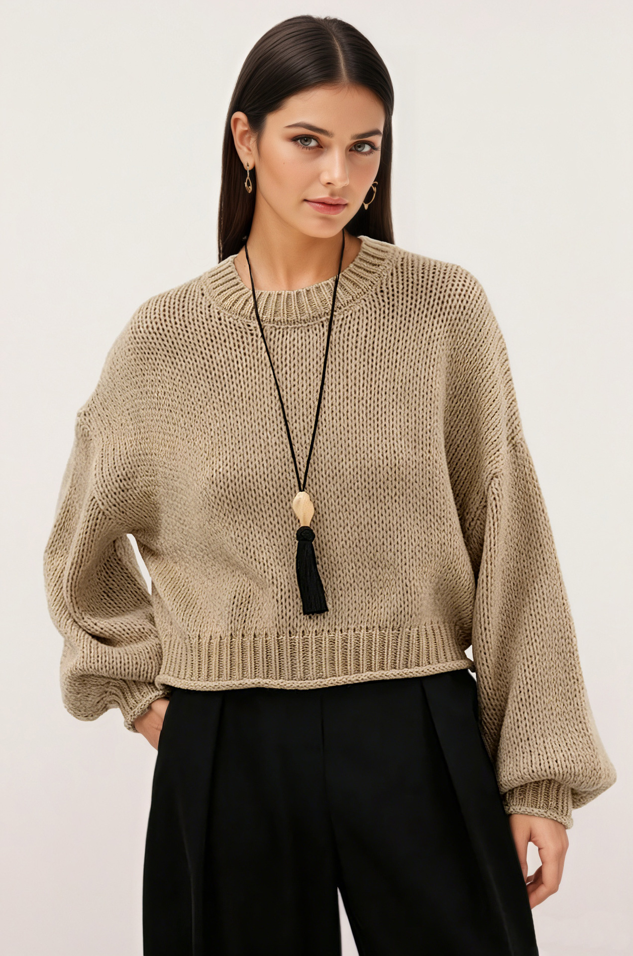 Women's Loose Crewneck Pullover Sweater Casual Knit Top