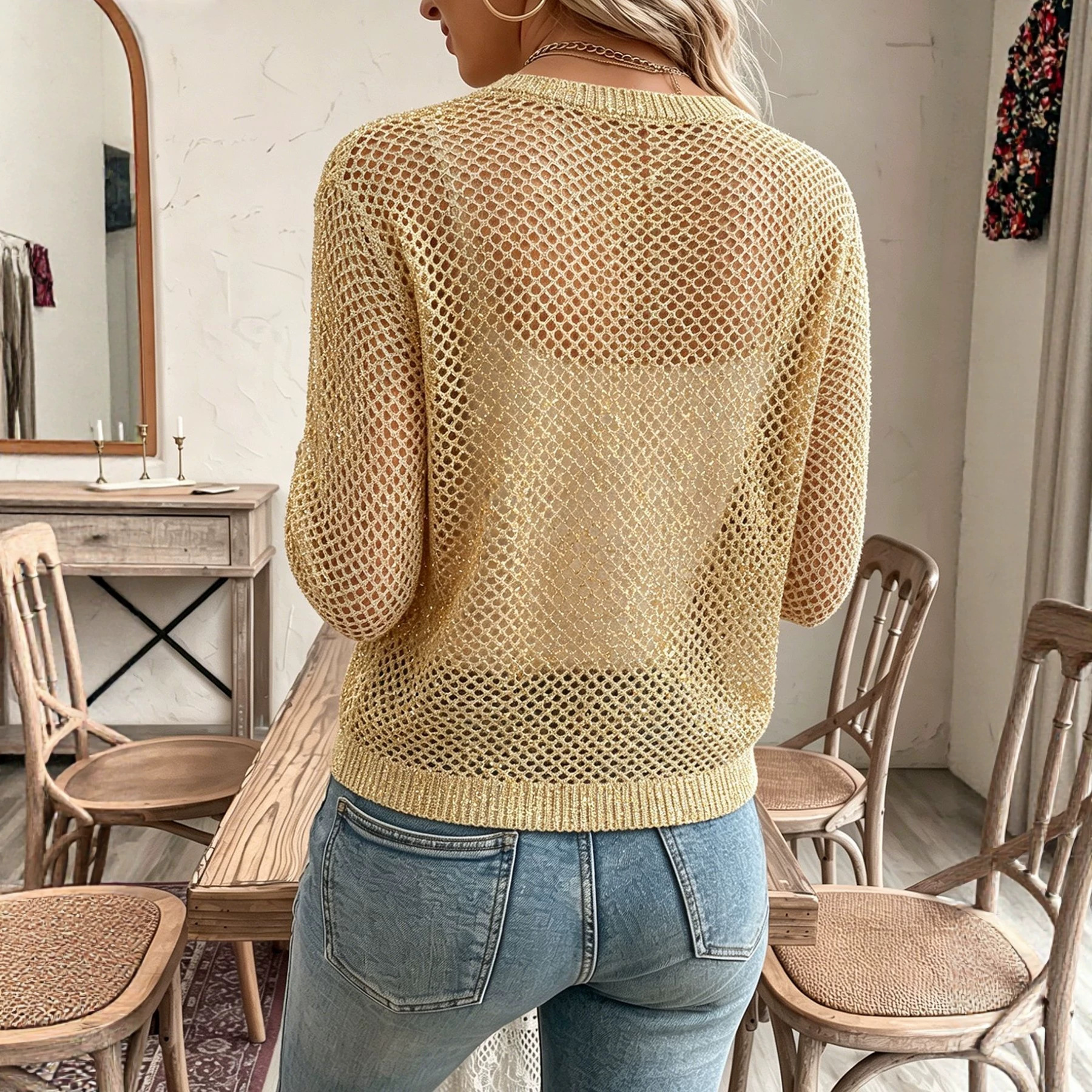 Minimalist Solid Open-Knit Cardigan